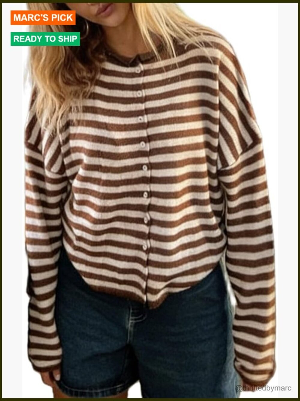 Y2K Knit Cardigan Striped Button Down Loose Fit Sweater Streetwear Open Front